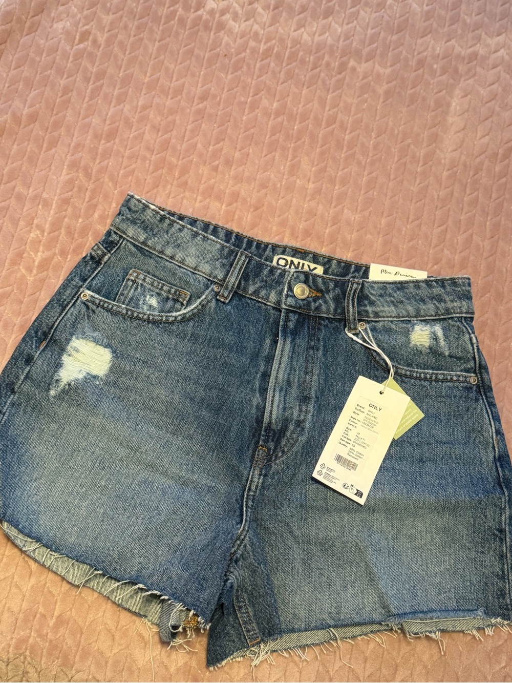 Only Distressed Mid-Blue Denim Shorts